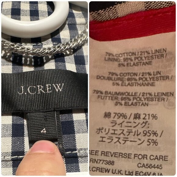 J.Crew Gingham Motorcycle Crop Jacket Womens Size 4 Linen Biker Cottage Preppy - Picture 5 of 16